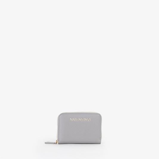 Portefeuille femme zippé gris clair finition grainée