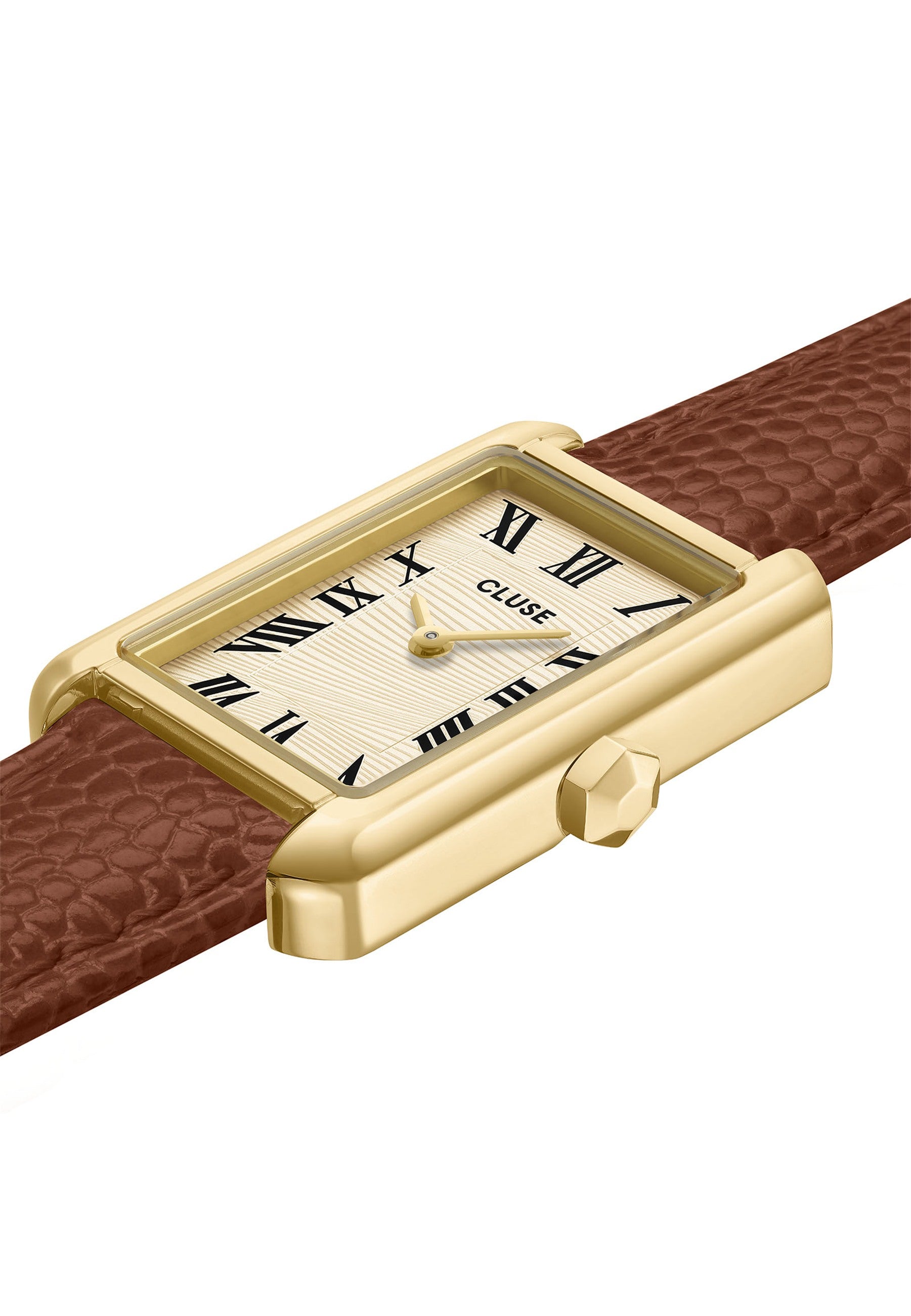 Montre Belisenna en cuir couleur noix, couleur or