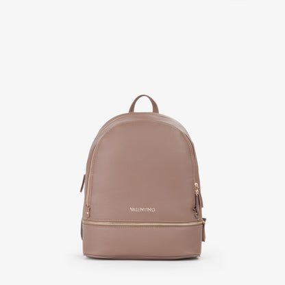 Sac à dos femme cuir grainé taupe zips dorés élégant