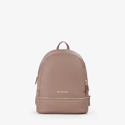 Sac à dos femme cuir grainé taupe zips dorés élégant