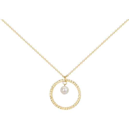Collier femme acier doré cercle martelé et perle