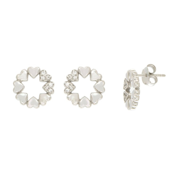 BOUCLES D'OREILLES ARGENT RHODIE - COEUR - ZIRCONIA