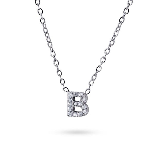 Collier femme acier lettre B zirconia gris 38 cm