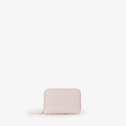 Portefeuille femme rose poudré monogramme zippé