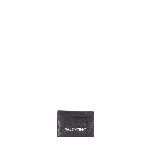 Porte-carte femme cuir grainé noir logo blanc élégant