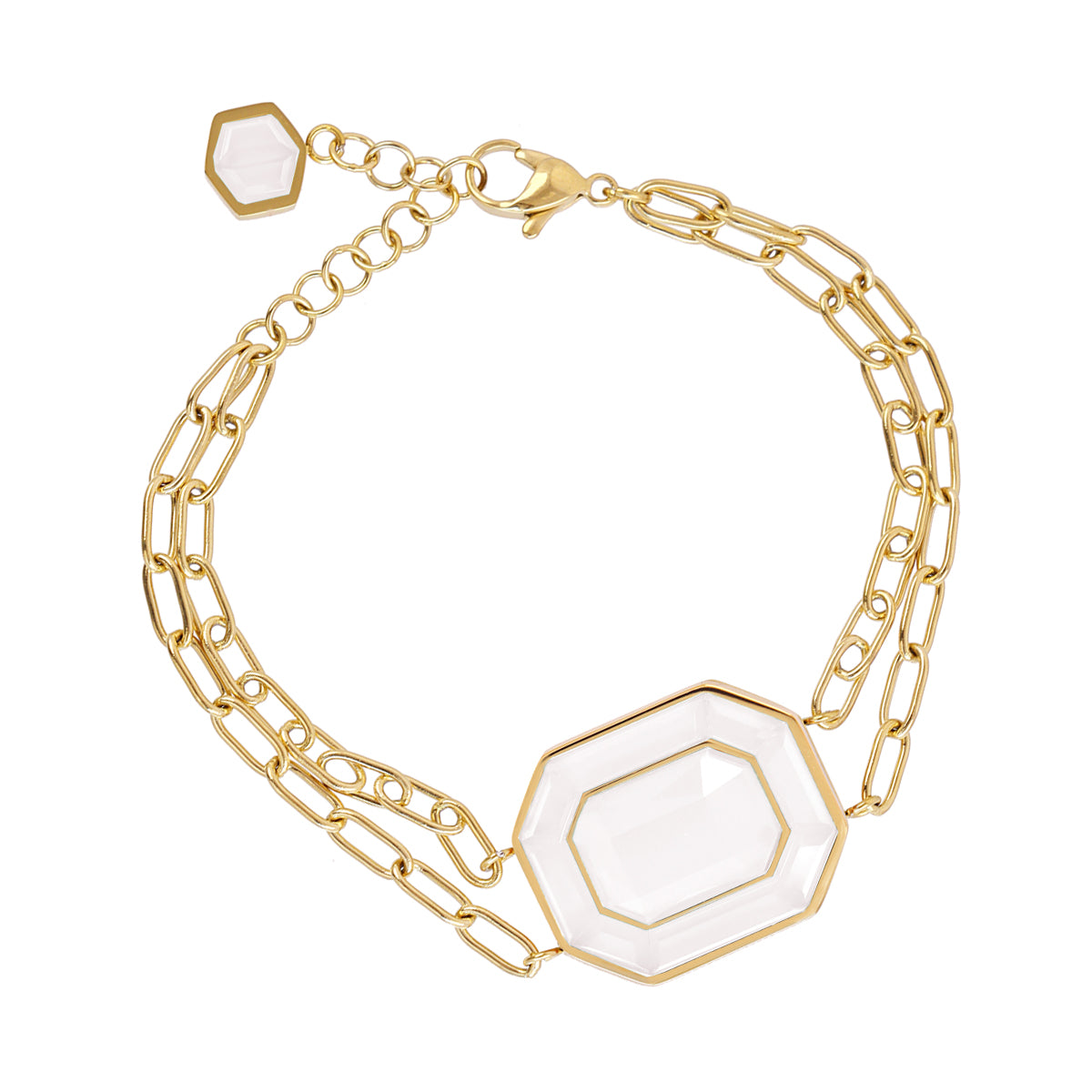 BRACELET - ACIER DORE - PIERRE SYNTHETIQUE BLANCHE
