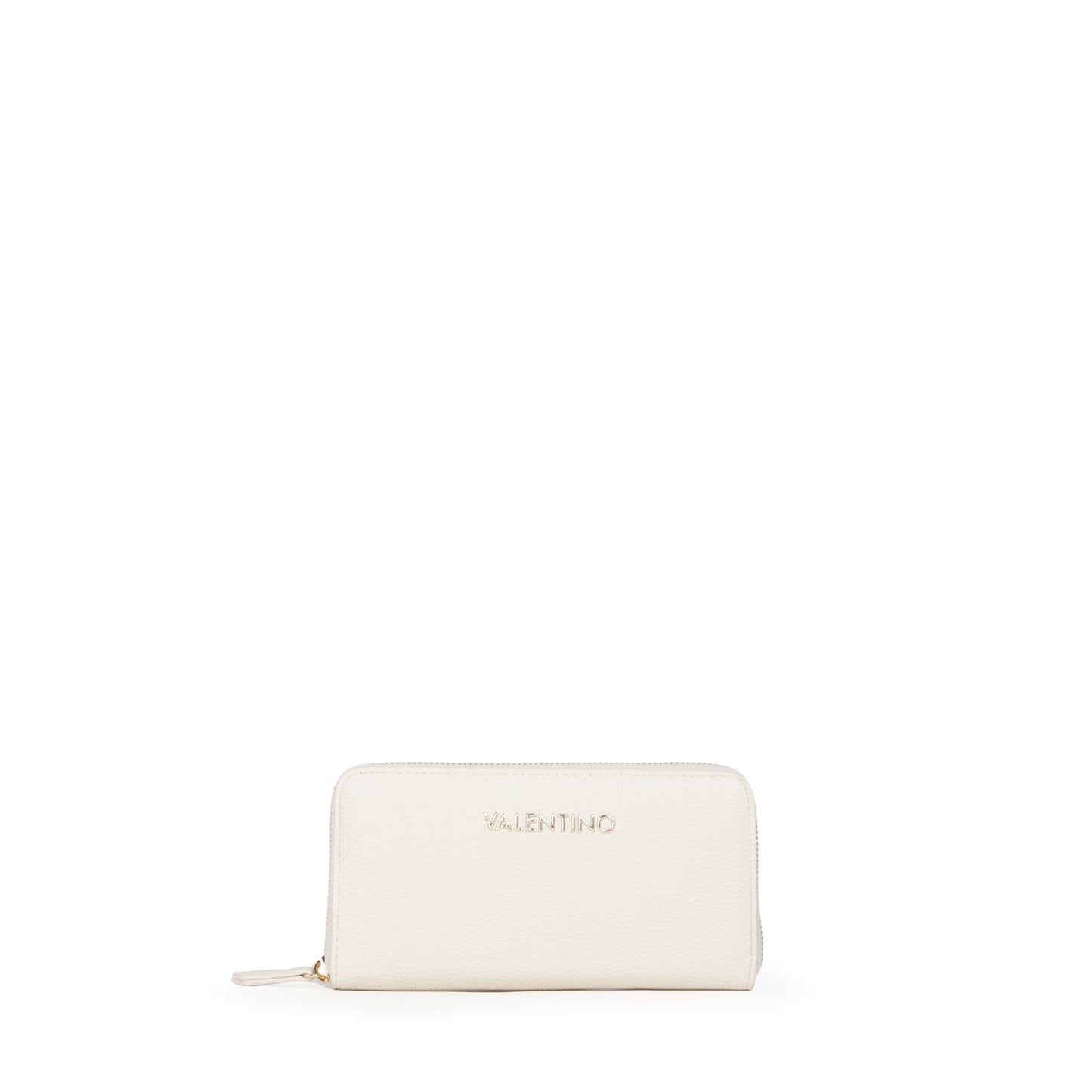 Portefeuille femme zippé écru grain cuir doré