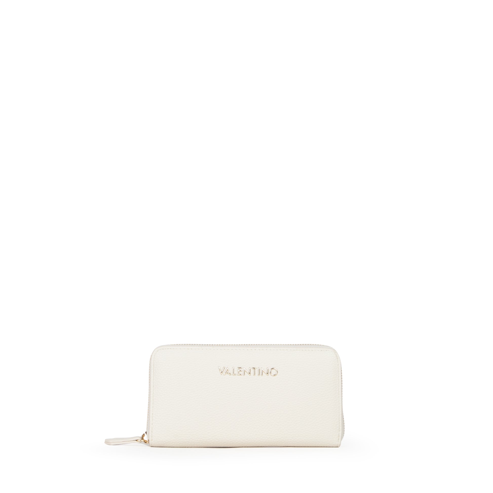 Portefeuille femme zippé écru grain cuir doré