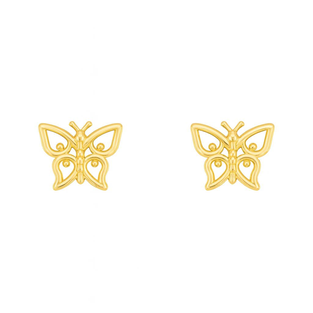 Clou d'oreille femme or jaune 9k motif papillon ajouré