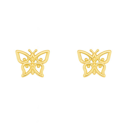 Clou d'oreille femme or jaune 9k motif papillon ajouré