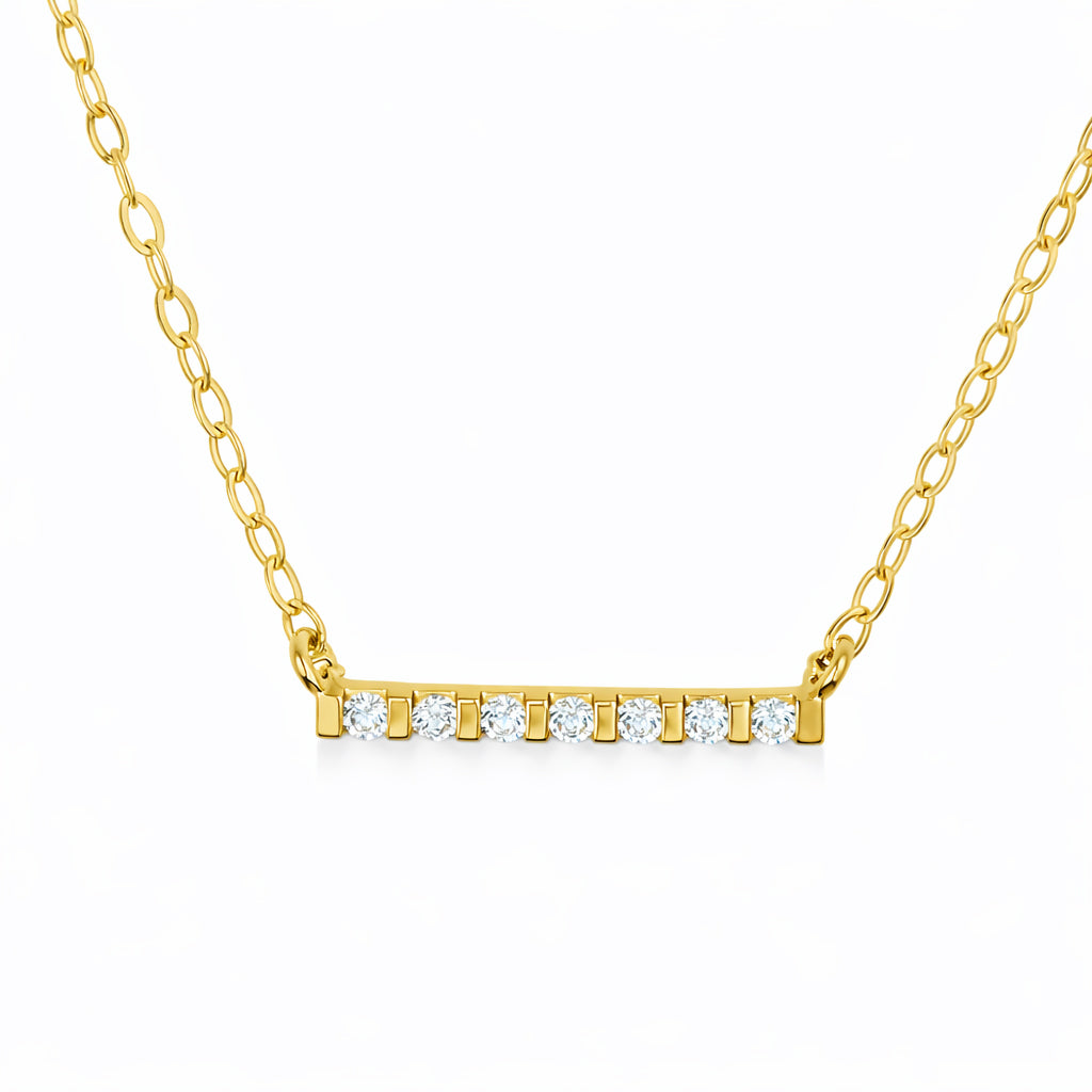 Collier femme or jaune 9 carats barre zirkonia 40 cm