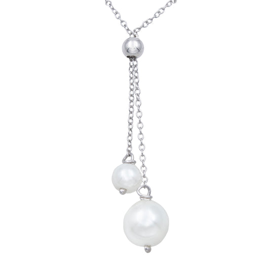 Collier femme argent rhodié deux perles de culture pendantes