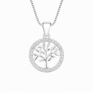 Collier femme argent rhodié arbre de vie zirconia 42cm