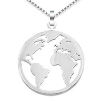 Collier femme argent rhodié pendentif mappemonde