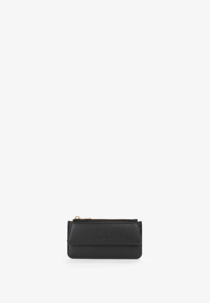 Porte-monnaie femme cuir grainé noir zippé doré