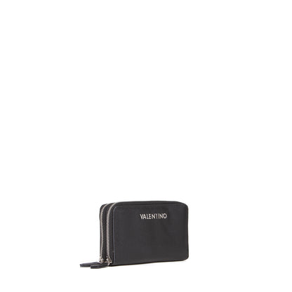Portefeuille femme zippé cuir grainé noir élégant