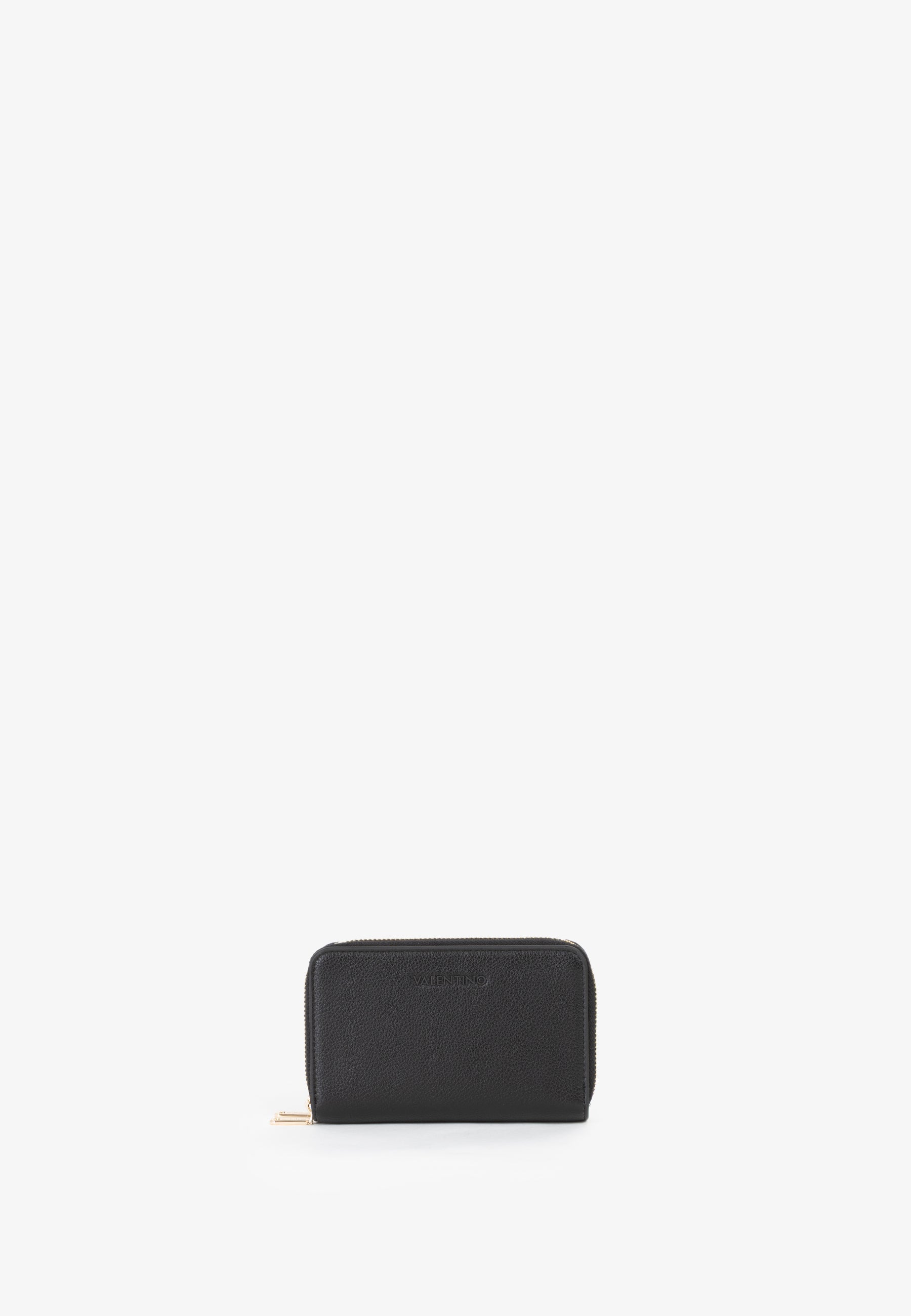 Portefeuille femme zippé cuir grainé noir compact