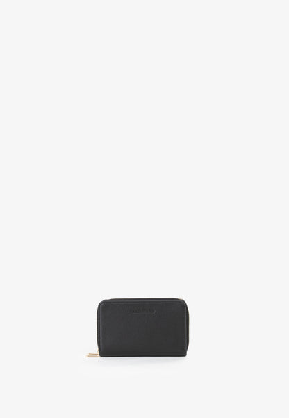Portefeuille femme zippé cuir grainé noir compact