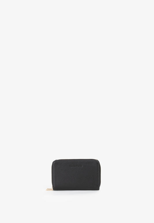 Portefeuille femme zippé cuir grainé noir compact