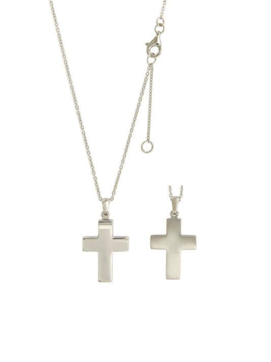 Collier femme argent rhodié pendentif croix 42cm