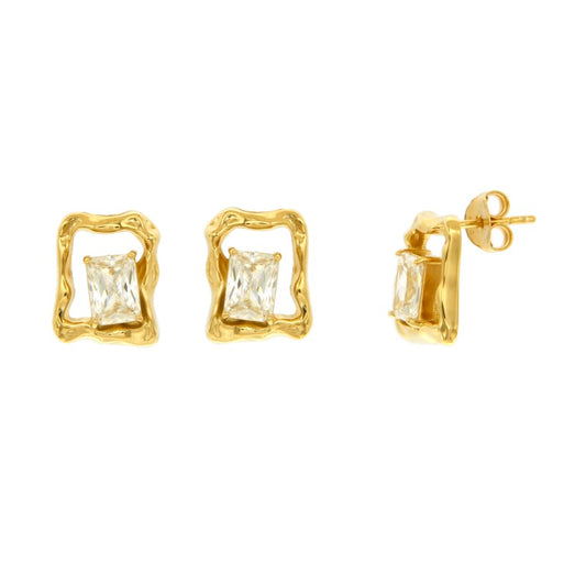Boucles d'oreilles femme argent doré cadre ondulé zirconia