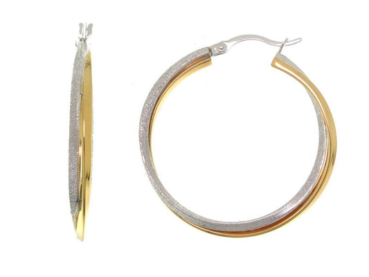 Créoles femme argent 925 bicolore doré texturé 33 mm