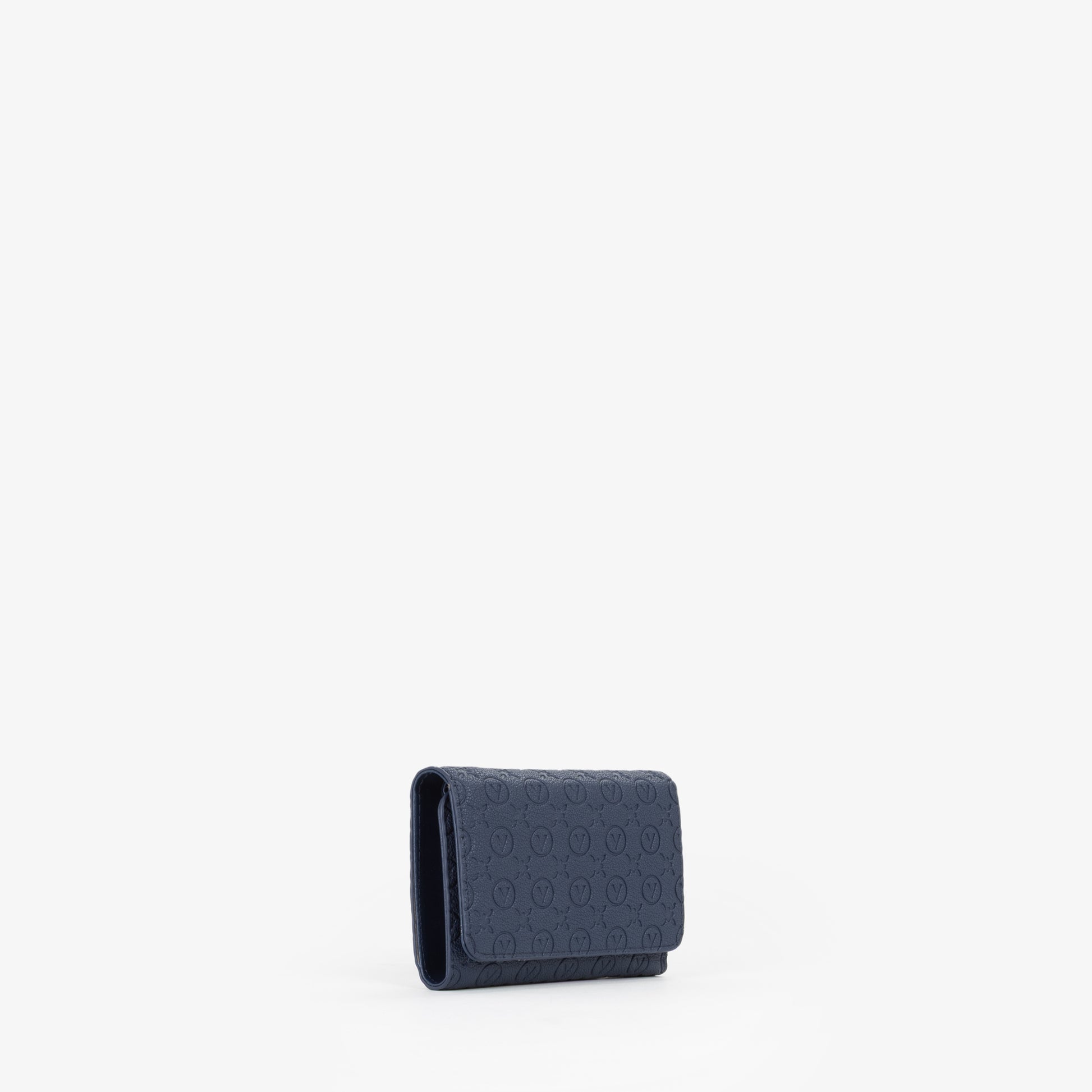 Portefeuille femme bleu marine motif monogramme embossé