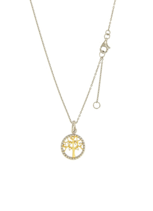 Collier femme argent bicolore arbre de vie zirconia 42cm