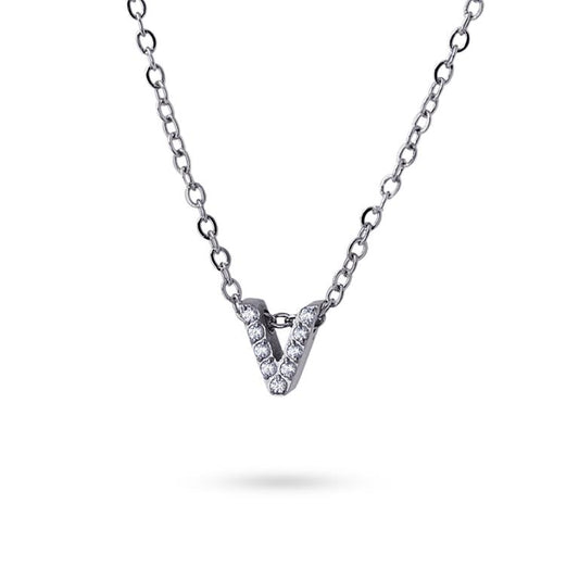 Collier femme acier lettre V zirconia gris 38 cm