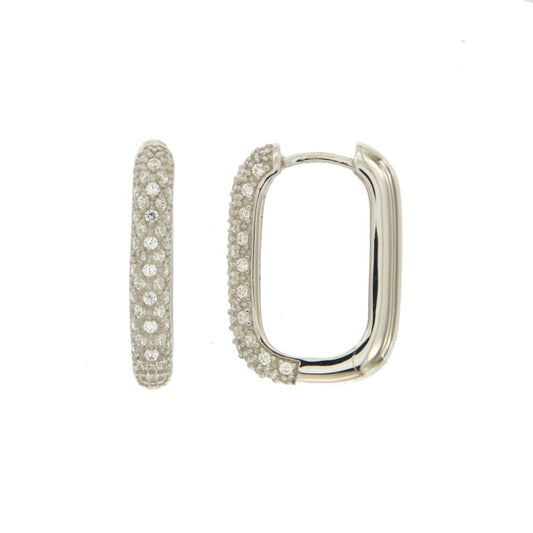 Créoles femme argent rhodié pavé zirconia rectangulaires