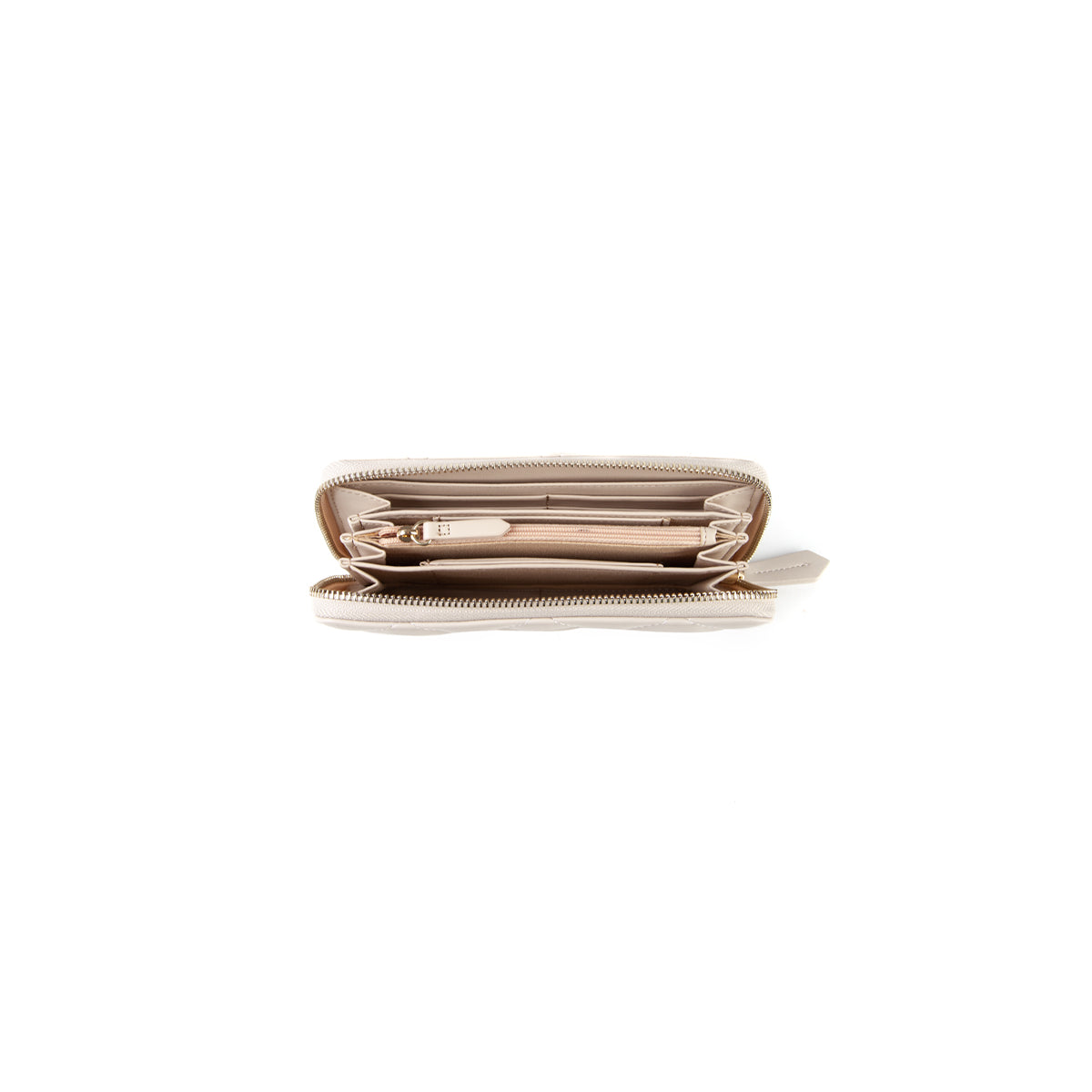 Portefeuille femme matelassé zippé écru finition dorée