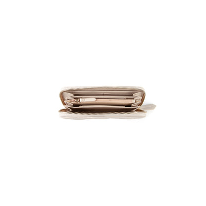 Portefeuille femme matelassé zippé écru finition dorée