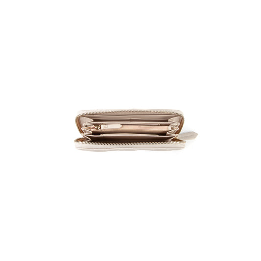 Portefeuille femme matelassé zippé écru finition dorée