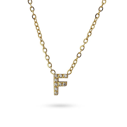 Collier femme acier jaune lettre F zirconia 38 cm
