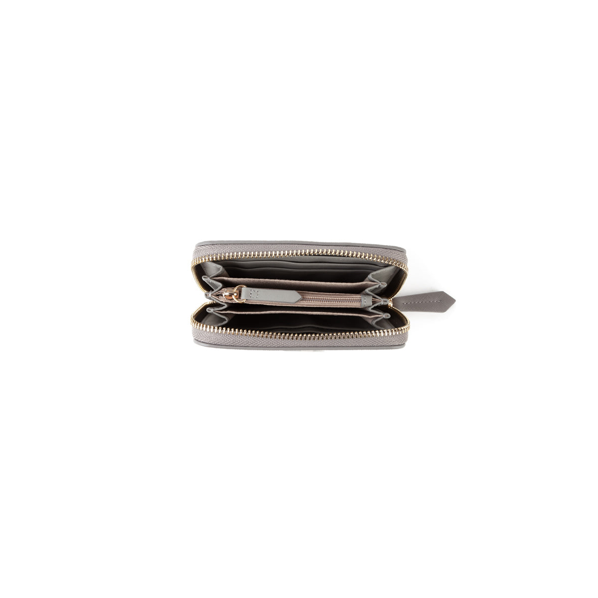 Portefeuille femme zippé saffiano gris métal élégant