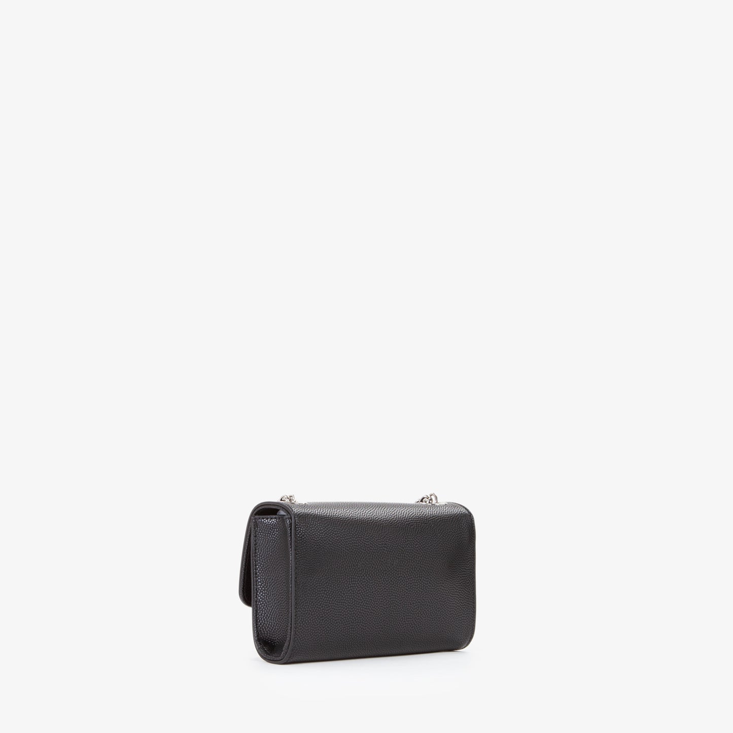 Sac pochette femme noir grainé chaîne argentée pompon