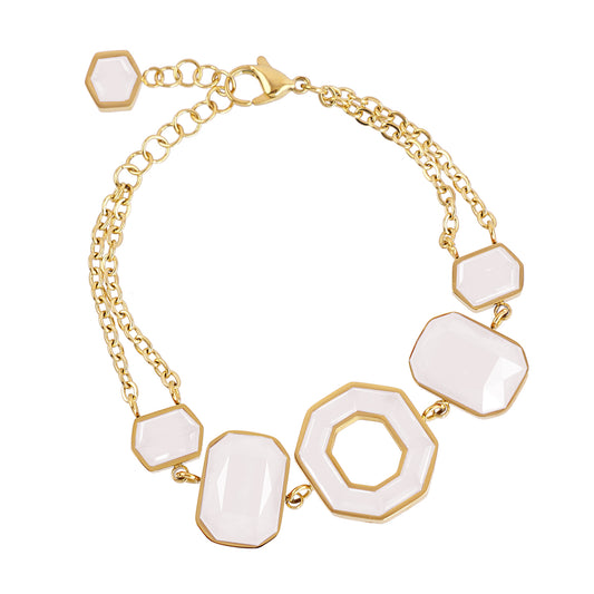 Bracelet femme acier doré pierres synthétiques blanches géométriques
