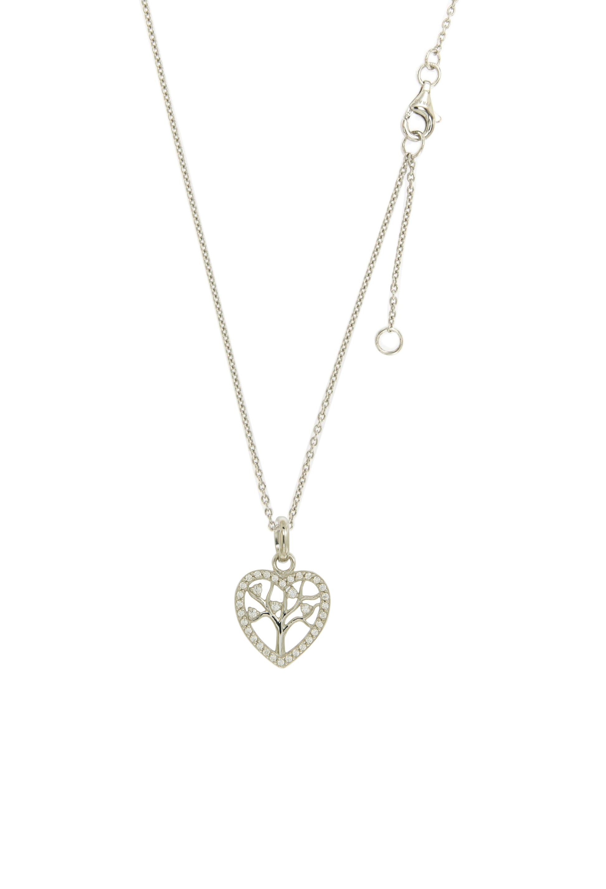 Collier femme argent rhodié cœur arbre de vie zirconia