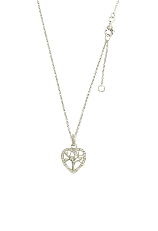 Collier femme argent rhodié cœur arbre de vie zirconia