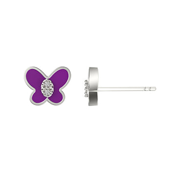 Clou d'oreille femme argent papillon laque violette zirconia