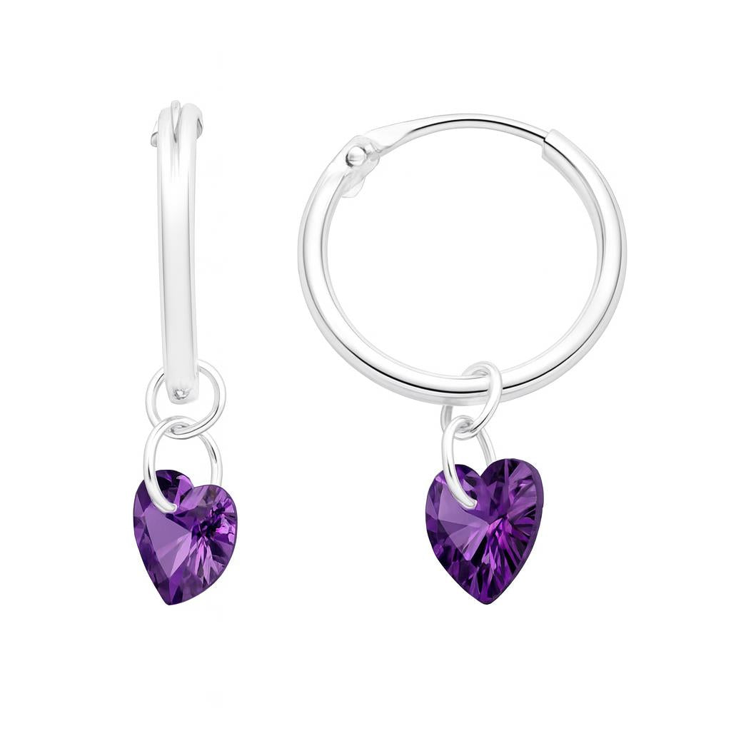 CREOLES ARGENT RHODIE - AMETHYSTE SYNTHETIQUE