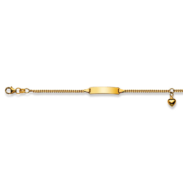 Bracelet identité bébé or jaune 18 carats pendentif cœur
