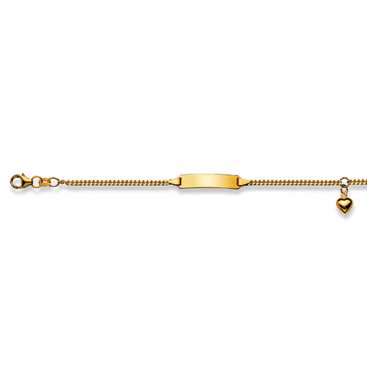 Bracelet identité bébé or jaune 18 carats pendentif cœur