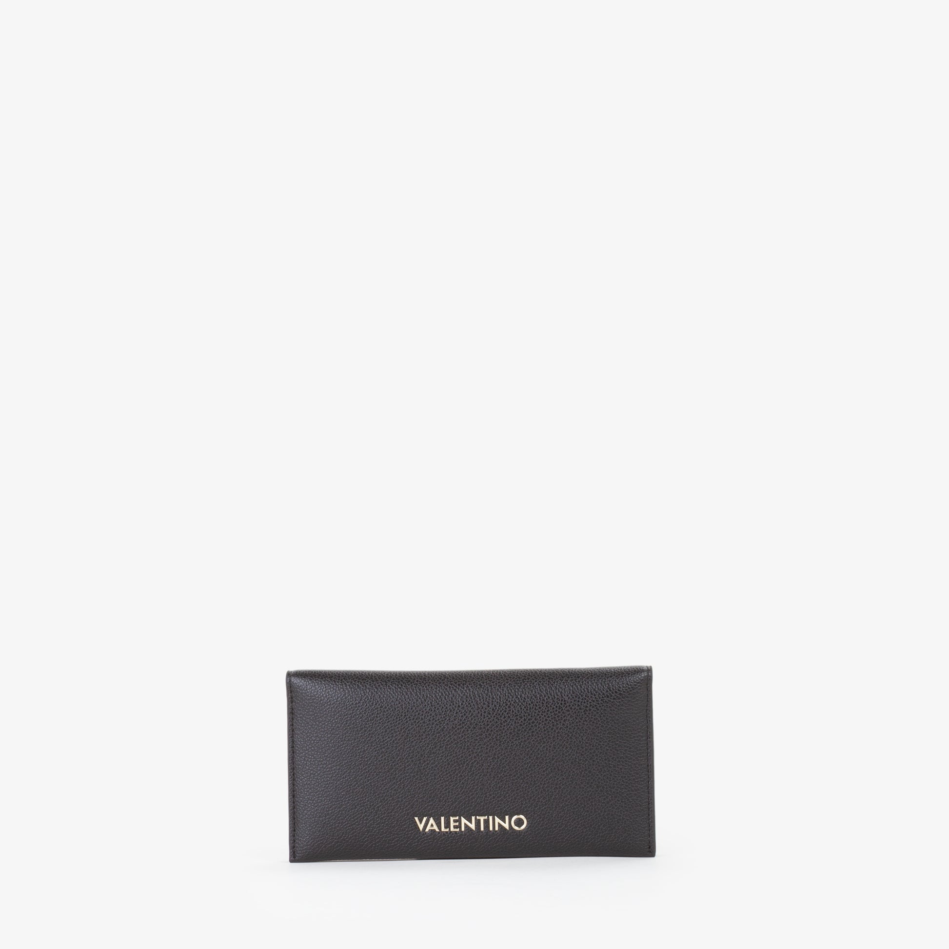 Portefeuille femme cuir grainé noir logo doré élégant