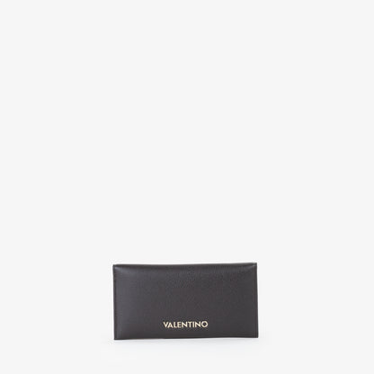 Portefeuille femme cuir grainé noir logo doré élégant