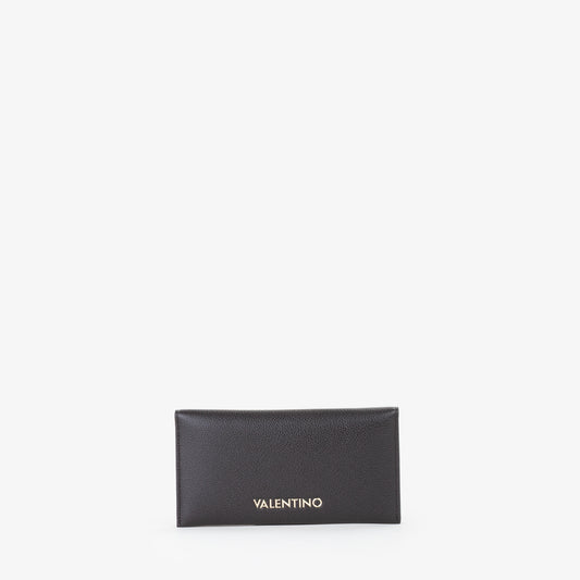 Portefeuille femme cuir grainé noir logo doré élégant