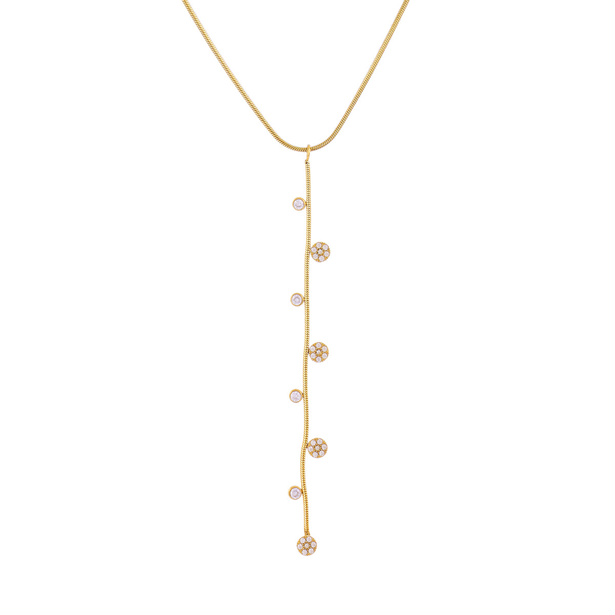 Collier femme acier doré lariat pendentif zirconia