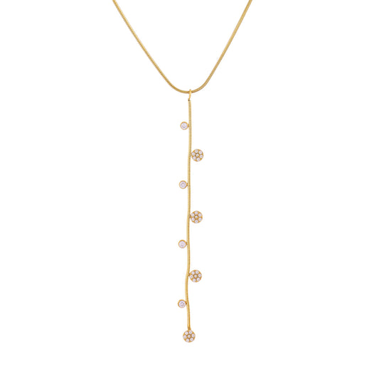 Collier femme acier doré lariat pendentif zirconia