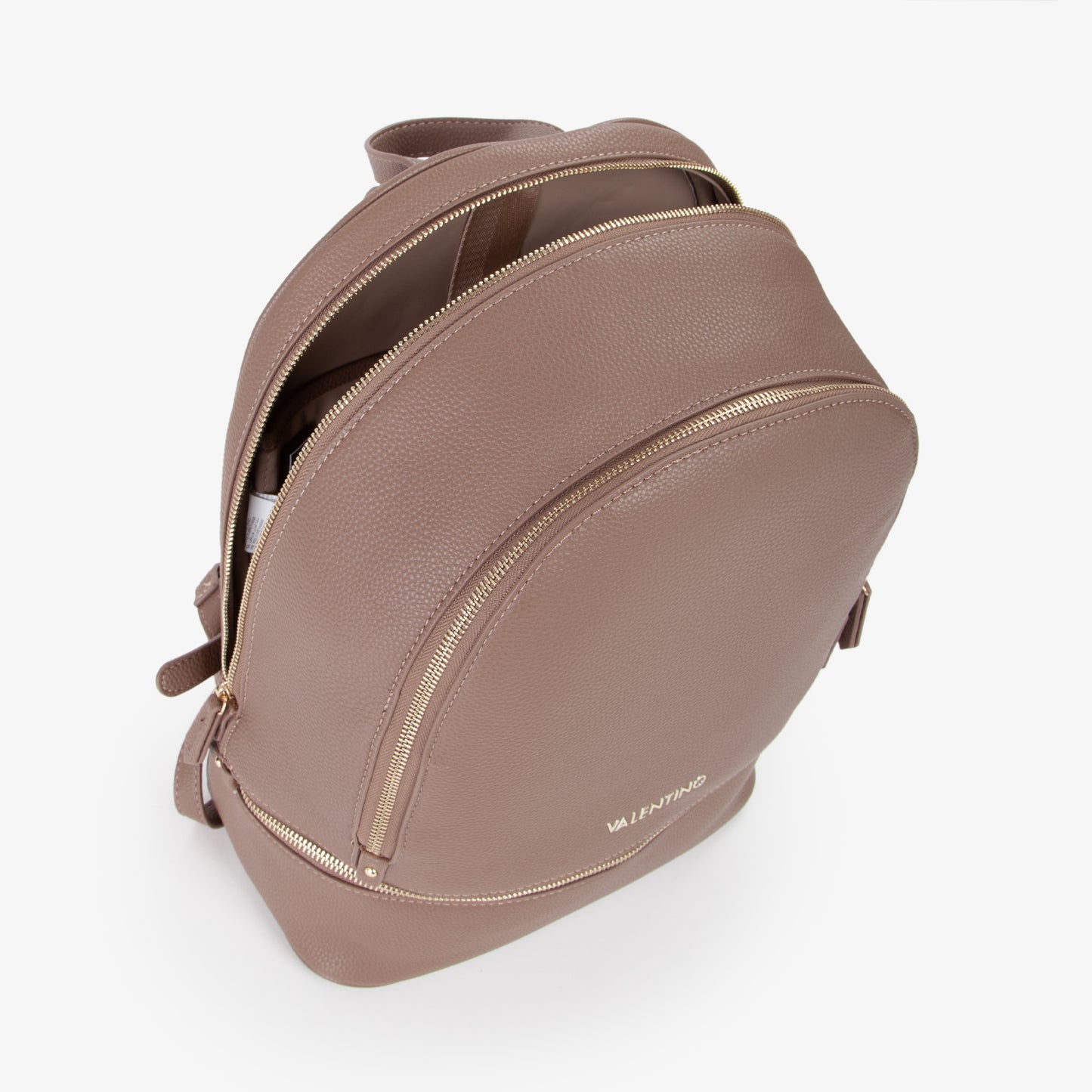 Sac à dos femme cuir grainé taupe zips dorés élégant