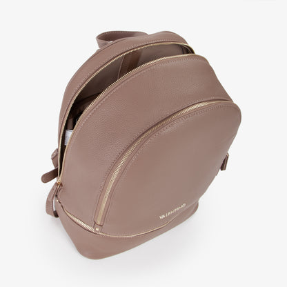 Sac à dos femme cuir grainé taupe zips dorés élégant
